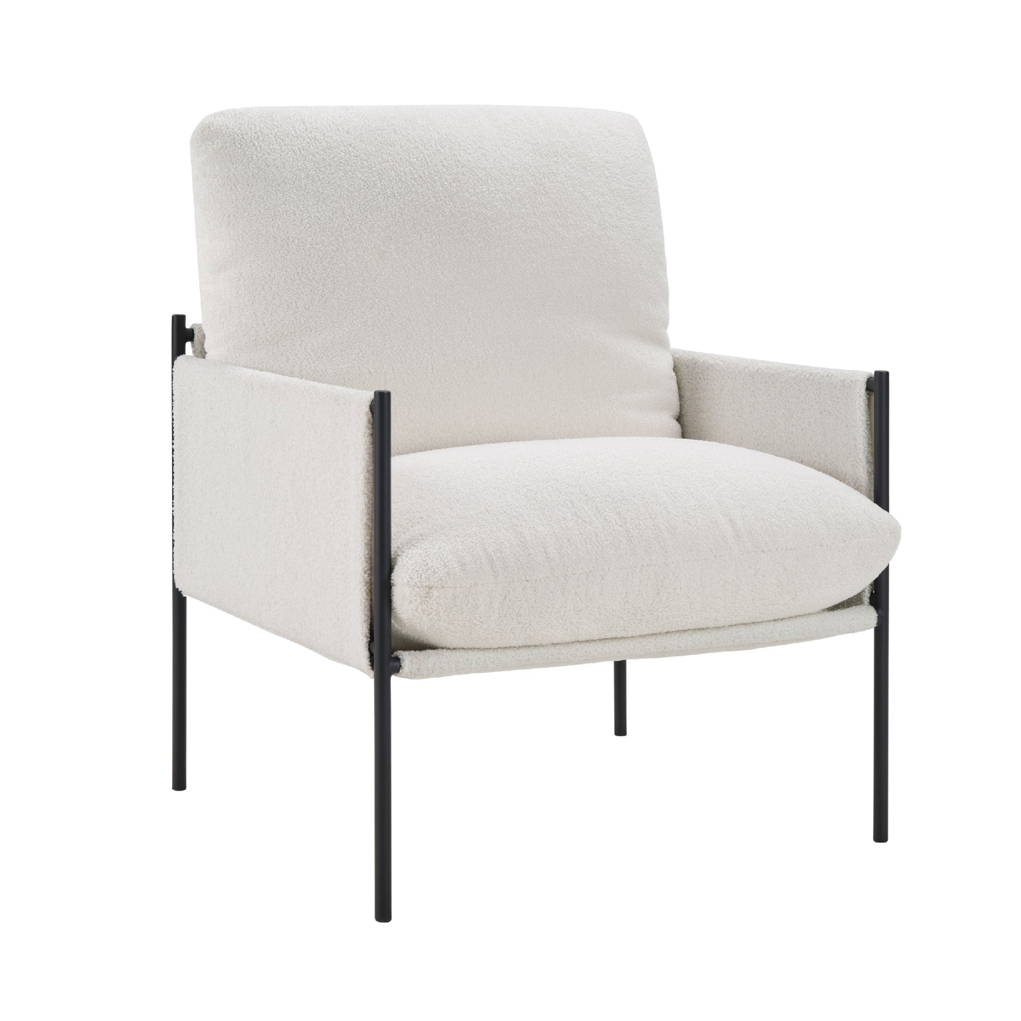 Modern Accent Chair, Comfy Chair With Removable Cushion, Vanity Chair With Wood Armrests For Living Room, Bedroom, White_voghion.com